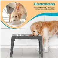 Semoic Elevated Dog Bowls Stand, Adjustable Raised Pet Feeder with Stainless Steel Bowls, Non-Slip Base