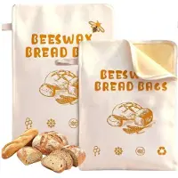 Semoic 2Pack Extra Large Beeswax Bread Bags with Zipper Seal - Reusable Bread Storage Bags,Eco-Friendly Natural Beeswax Lining