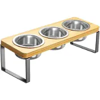 Semoic Elevated Cat Bowls with 3 Stainless Steel Bowls 10 Tilted Anti-Vomiting Raised Cat Food Bowl
