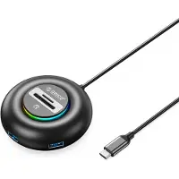 ORICO YXR5-C3 RGB USB-keskitin, 4 USB-A 3.0 -porttia, SD- ja microSD-kortinlukija, 1,8 m – musta
