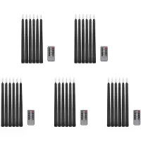 Torribaly 30x Remote Halloween Taper Candles,Black Color Flameless Fake Pillar Candles,Battery Candles with Contain