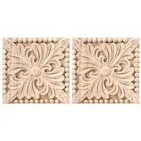 Typecat 4 Pack Wood Carved Applique Onlay Square Carving Decal Unpainted Flower Door Cabinet Furniture Decoration 3.94X3.94Inch