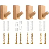 Semoic 4Pcs Solid Wooden Hook, Wall Free Punching Door Back Hook,Entryway Hook, Changing Room Clothes, Coat Room Wooden Hook