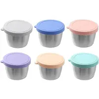 Semoic 6 Pack 2.4 Oz Stainless Steel Salad Dressing Containers with Lids, Sauce Condiment Containers with Leakproof Lids