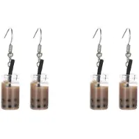 Typecat 4x Funny Lemon Ice Black Tea Pearl Milk Tea Earrings Boba Bubble Tea Funny Dangle Earrings for Women ,Dark Coffee