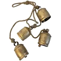 Tlily 4PCS Cow Bells Cluster Rope Large Rustic Vintage Lucky Cow Bells Rope Wall Hanging