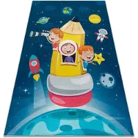 Rugsx Alfombra lavable BAMBINO 42810 Cohete, planetas para niños antideslizante - azul / marrón 200x290 cm