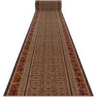 Rugsx Alfombra de pasillo lana KASHQAI 4301/501 oriental, marco verde / terracota 67cm 67x420 cm