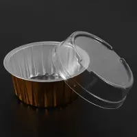 Typecat 300Pcs Disposable Aluminum Foil Baking Cups Creme Brulee Dessert Oval Shape Cupcake Cups with Lids Cake Egg Tools