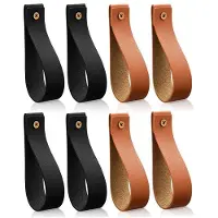 Torribaly 8 Pcs PU Leather Wall Hooks Wall Hanging Straps Pu Leather Curtain Rod Holder Towel Holders for Wall Faux Leather Strap