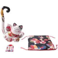 Typecat 8.6 Inch Ceramic Maneki Neko Lucky Cat Money Box Coin Bank Japanese Long Tail Fortune Cat Feng Shui Home Decor ,A