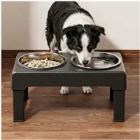 Semoic Raised Dog Bowl Elevated Pet Feeder with 3 Heights Adjustable Non-Slip Dog Water Bowl for Indoor Outdoor Home Black