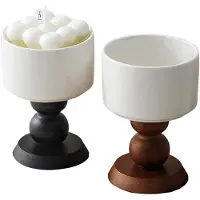 Semoic Marble Wood Candlestick Holders, Natural Stone Candle Holder Decorative Candle Stands for Home Decor Wedding, Dinning