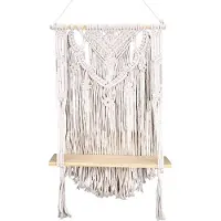 Semoic Macrame Wall Hanging Shelf, Single Tier Wood Floating Hanging Shelf Organizer Hanger, Boho Home Wall Decor