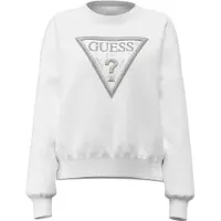 GUESS for woman. W6YQ14K4352 Glitter Triangle White Sweatshirt (M), Casual, Cotton, Long sleeve