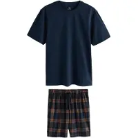 Next Lyhyt pyjama 'Motion Flex' laivastonsininen / vaaleansininen / konjakki / valkoinen