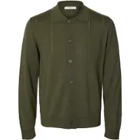 Selected Slmtray Ls Merino Struc Polo Cardigan - Khaki green - S