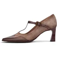Hispanitas for woman. HI264952 Paris taupe leather shoes (40), 3 to 5 cm, Buckle, Casual, Party