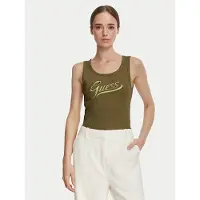 GUESS for woman. W6YP30K4380 Olive green sleeveless t-shirt with embroidered logo (M), Casual, Polyamide, Sleeveless / Straps