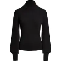 Ralph Lauren Button-Trim Mockneck Sweater - Black - XL