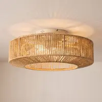 LUCANDE Raveni-kattotuuletin valolla, hamppuköysi, halkaisija 50 cm – , Raveni, Ruskea / ruoste, Olohuone, Moderni