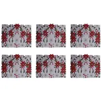 Typecat 6X Christmas Embroidered Table Runner, Luxury Holly Poinsettia Table Runner for Christmas Decorations, 15 X 70 Inch