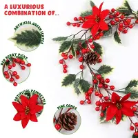 5pcs 6.3FT Red Berry Christmas Garland, Artificial Poinsettia Garland,Christmas Berry Garland with Pine Cones