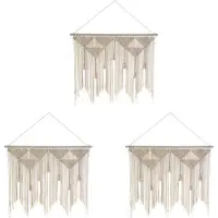 Typecat 3X Macrame Wall Hanging Boho Woven , Beige White Tassel Decor Curtain for Home Backdrop(Wood Stick Not Included)