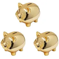 Typecat 3X Ceramic Gold Pig Piggy Bank Cute Coin Piggy Bank Home Furnishings Lucky Pig Decoration,Gold Pig