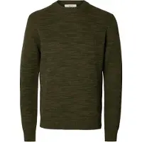 Selected Slhdane Ls Knit Structure Crew Neck Noos - Khaki green - L