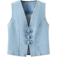 Mango Toggle Denim Top With Frogs - Blue - M