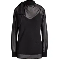 Ralph Lauren Metallic-Striped Tie-Neck Blouse - Black - XL