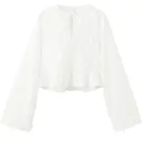 Mango Cotton Blouse With Floral Embroideries - White - XL