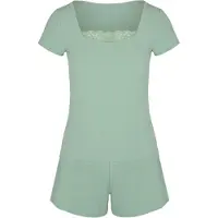 Hunkemoller Pj Ss Short Rib Lace - Green - L