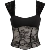 OW Collection Vilda Lace Top - Black - L