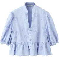 Mango Embroidered Puff-Sleeve Blouse - Blue - L