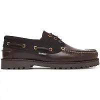 Barbour for man. MFO0795 Brown Leather Deck Shoes (42), Flat, Laces, Casual