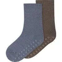 Name It Mini Nmmwak Wo/Bl 2P Sock W/Non Skid - Brown - 19-21