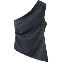 Mango Asymmetrical Cotton Top - Navy - L