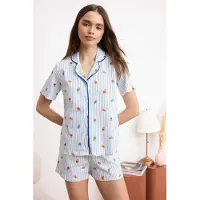 Trendyol Pyjamashortsit sininen / ruskea / valkoinen