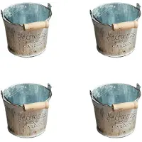 Typecat 4X Country Retro Old Metal Flower Bucket Flower Home Desktop Decoration Metal Iron Bucket