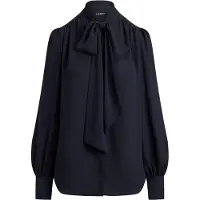 Ralph Lauren Georgette Tie-Neck Blouse - Navy - XL