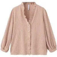 Mango Striped Blouse With Frill Detail - Brown - XS