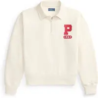 Ralph Lauren for woman. 211B17801001 Beige fleece sweatshirt with "P" logo (L), Casual, Cotton, Short sleeve