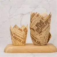 Typecat 50 kpl sanomalehtityylinen cupcake-vuorausleivontakuppi hääjuhliin tulppaani-muffinipaperi öljynkestävä kakku G