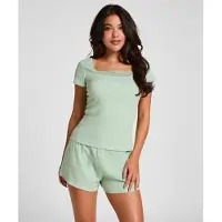 Hunkemoller Pj Ss Short Rib Lace - Green - M