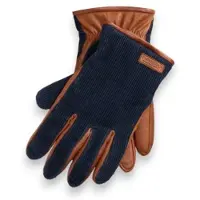 Ralph Lauren for man. 449P20346001 Navy blue aviator Hybrid Cord gloves (L), Brown, Casual, Classic, Leather