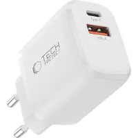 TechProtection NCA65W-GAN 65W:n seinälaturi, USB-C PD ja USB-A QC3.0 - Valkoinen