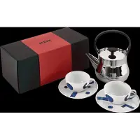 Alessi Set Consisting Of Kettle ‘Cha’ And Two Teacups With Saucers In Decorated Porcelain - Silver - 90CL