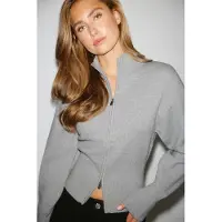Gina Tricot  - Knitted zip cardigan - Neuletakit - Harmaa - M - Naiset